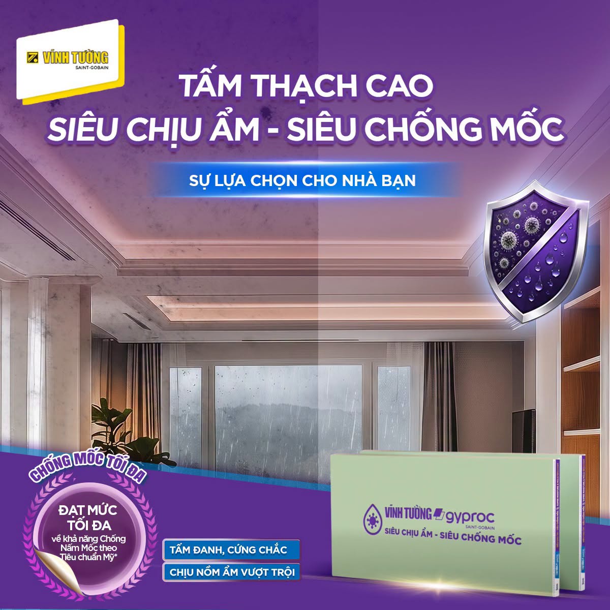 Tấm Thạch Cao Siêu Chịu Ẩm – Siêu Chống Mốc | Thạch Cao Mạnh Đình
